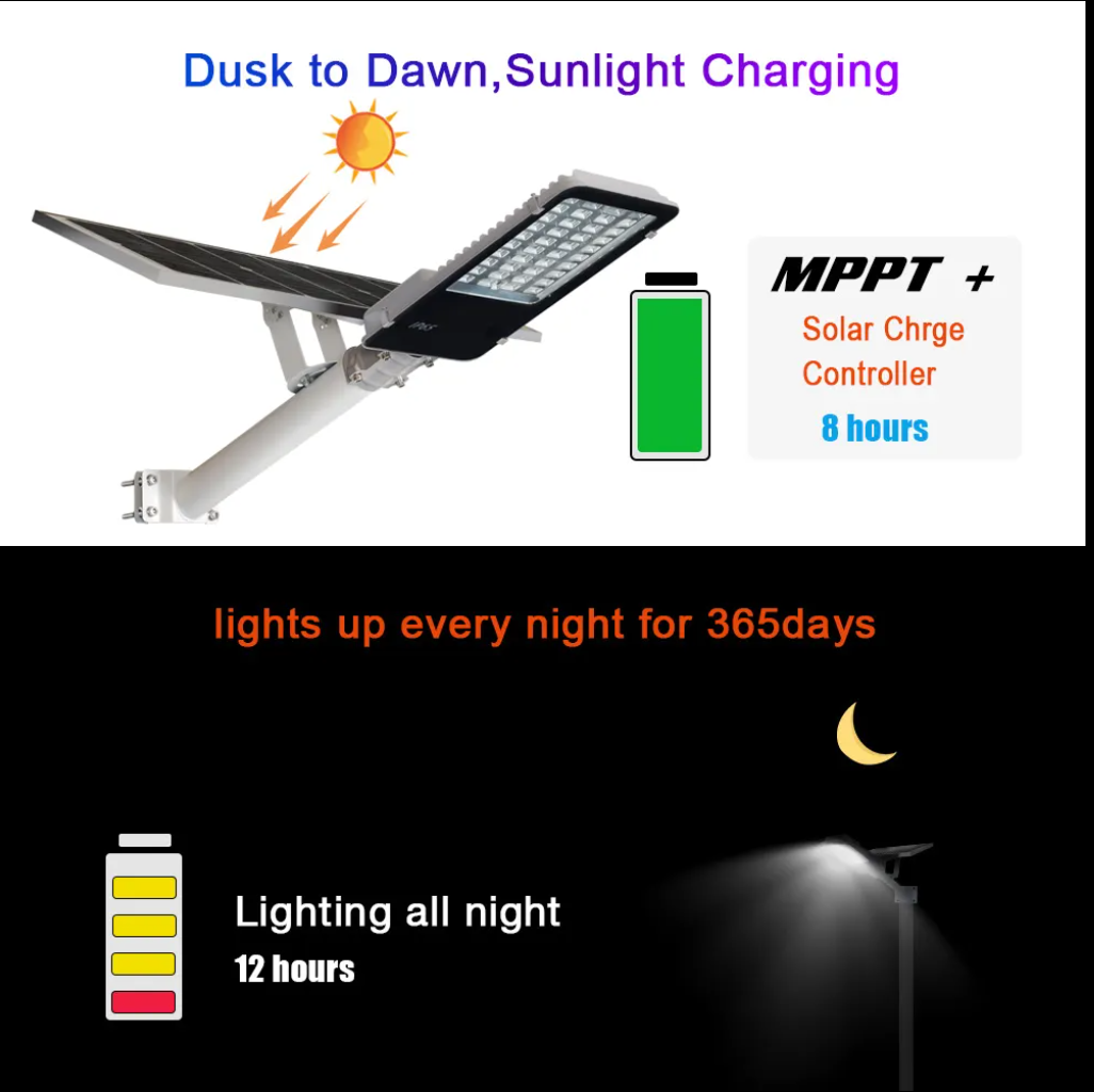 IP65 Waterproof Solar LED Street Light 100-500W Customizable with 2700-6000K CCT for Garden and Road Lighting