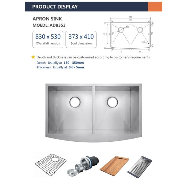 36 Inch Stainless Steel Double Basin Apron Front Sink 83x58 Brushed 50 50