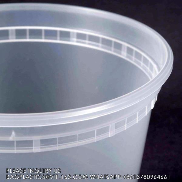 8oz 16oz 24oz 64 oz. Plastic Food Storage Deli Containers with Lids, Ice Cream Bucket & Soup Pail