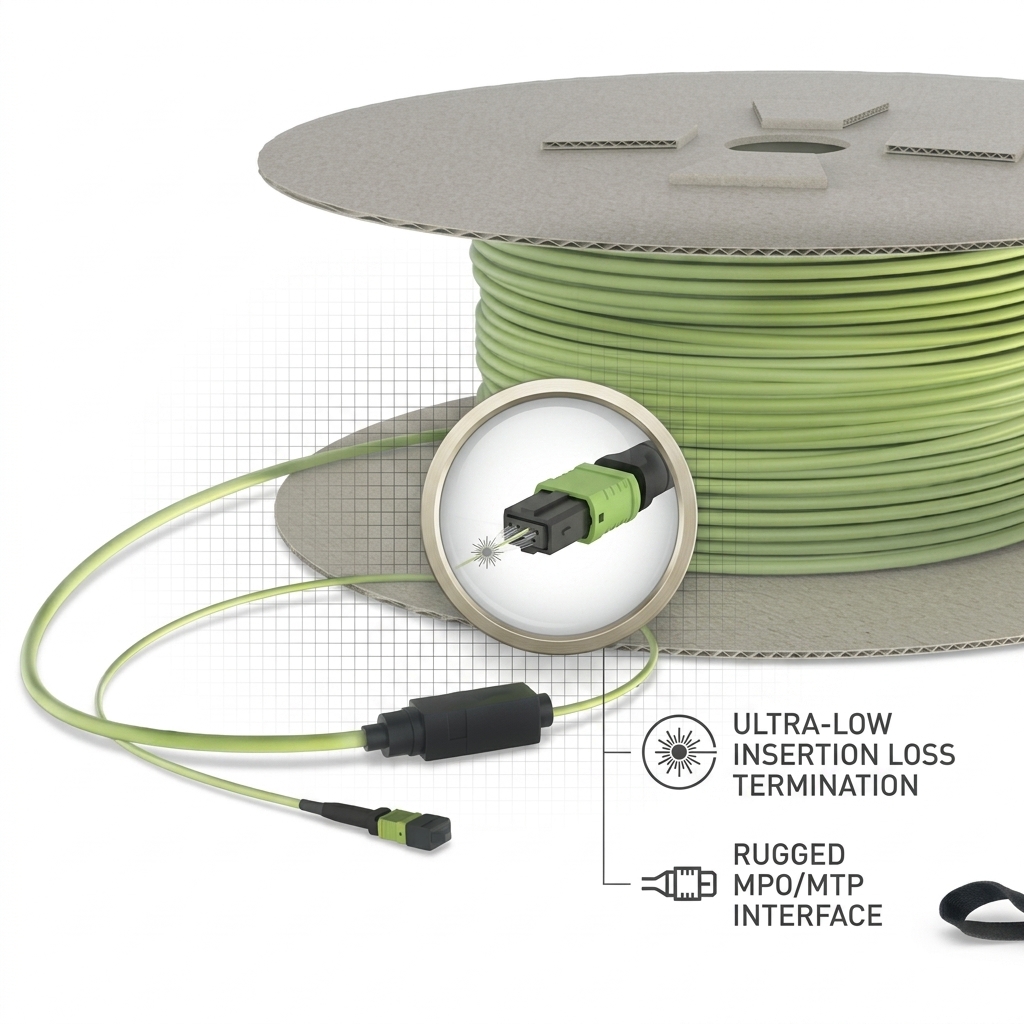 OS2 Single Mode MPO Fiber Optic Cable 12-Fiber APC Trunk Backbone Assembly