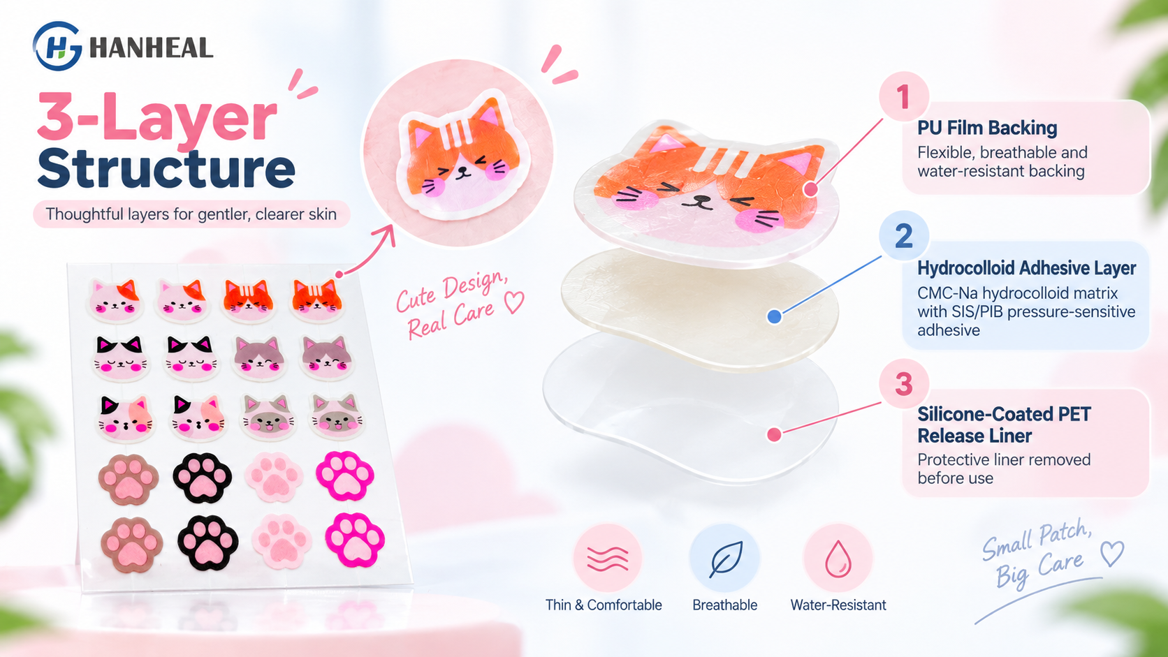 Custom Cat-Shaped Hydrocolloid Acne Patches 12mm 20 Patches per Sheet