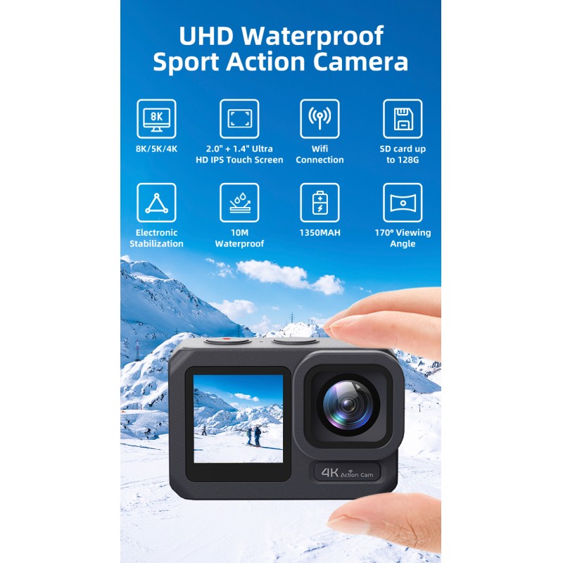 Hot Sale 8K/5K/4K Sport Action Cameras Waterproof&Wifi&Anti-Shake Sport Camera for Surfer&Divers&Ride&Climb
