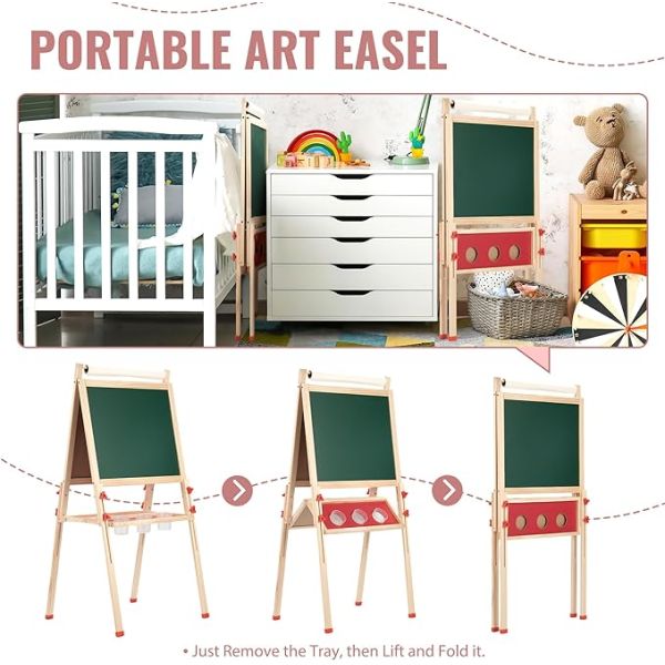 Solid Wood Adjustable Double Side Art Drawing Standing Chalkboard with Pine Material