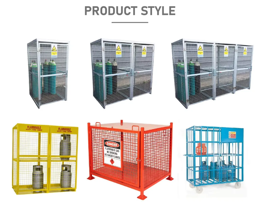 Powder Coated Metal Mesh Steel Gas Cage Storage Orange Cylinder Cage