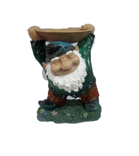 Decorative Gnome Lifting Resin Water Fountain , Outdoor Bird Bath For Yard