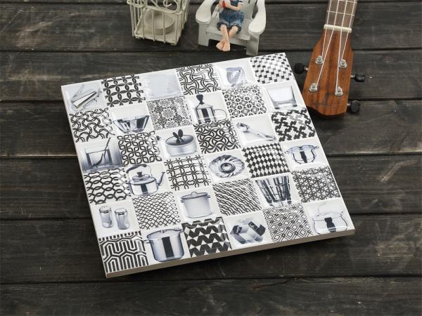 300x300mm Resistente a arranhões Encaustic Cerâmica azulejos rústicos para sala de estar e azulejos de parede duráveis para quarto branco e preto