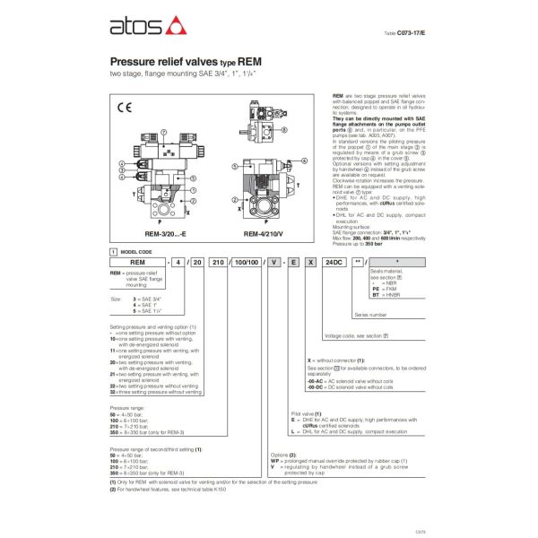Cast steel Atos Two Stage Pressure Relief Valves With Balanced Poppet And SAE Flange