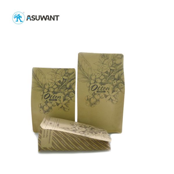 Biodegradable Flat Bottom Kraft Paper Tea Bag 500g Bean Tea Packaging