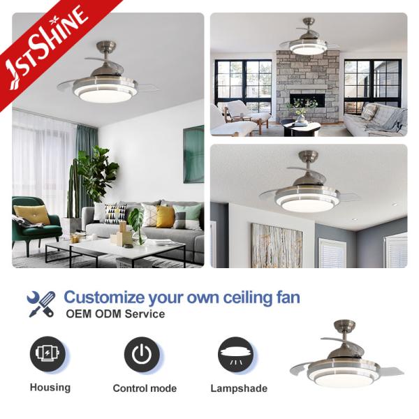 Retractable Blades LED Ceiling Fan with Remote Control and 42 Inch Acrylic Lampshade