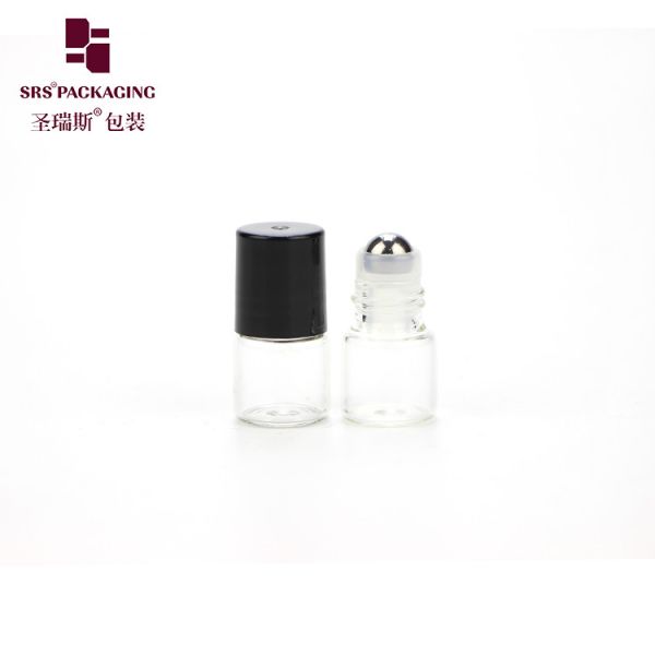 Wholesale cosmetic mini transparent color round essential oil 1ml glass roll on bottle