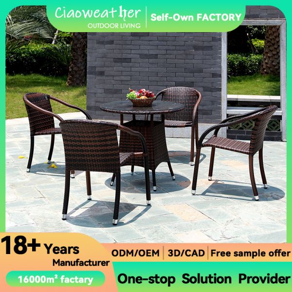 Muebles de jardín silla de rotín PE y tablero plegable de mimbre para comidas al aire libre en hoteles modernos