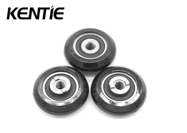Black PU Round Plastic Nylon Roller Wheels M5x28x8mm For Electronic Product