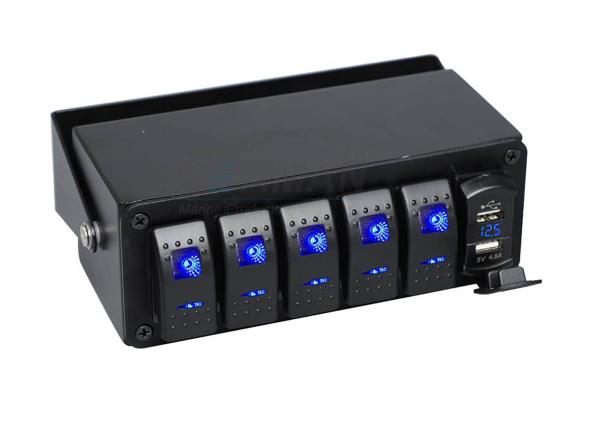 12v Waterproof Marine Switch Panel With Breakers 5 Gang Rocker Switch Box