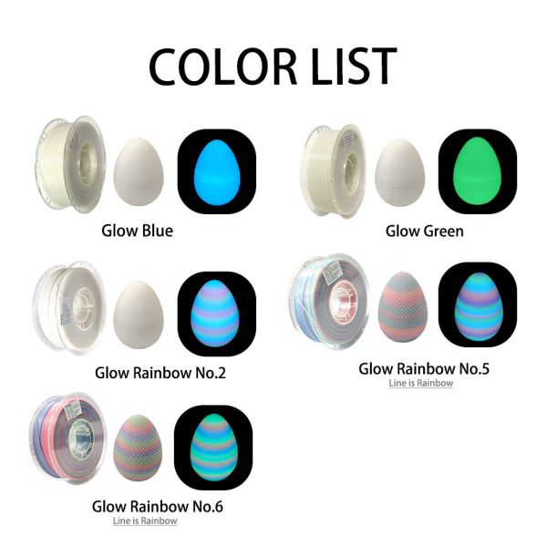 PINRUI Glow Rainbow PLA 1kg 1.75mm  Change Color In The Dark For 3d Printer