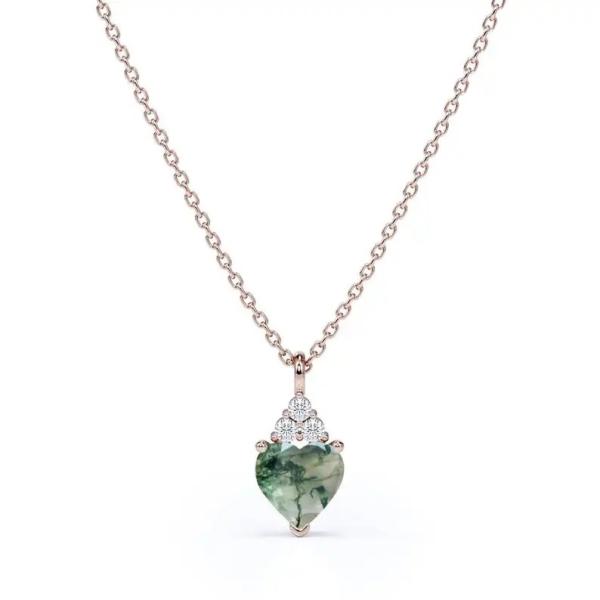 925 Silver Raw Simple Fine Green Moss Crystal Agate Jewelry Complete Wedding Necklace For Sale