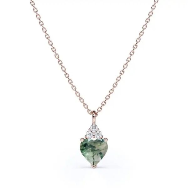 925 Silver Raw Simple Fine Green Moss Crystal Agate Jewelry Complete Wedding Necklace For Sale