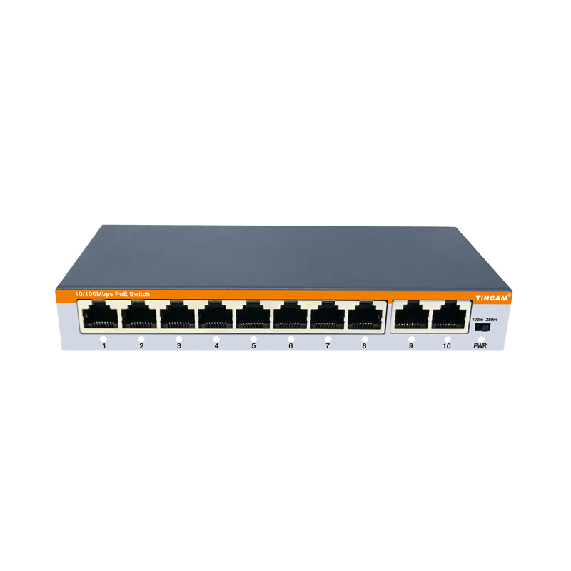 8-Port 10/100Mbps PoE Switch with 2 Uplink Ports 250m Extend VLAN IEEE 802.3af/at 96W Built-in Power Supply Unmanaged Metal Network Switch TBC-PS4310E