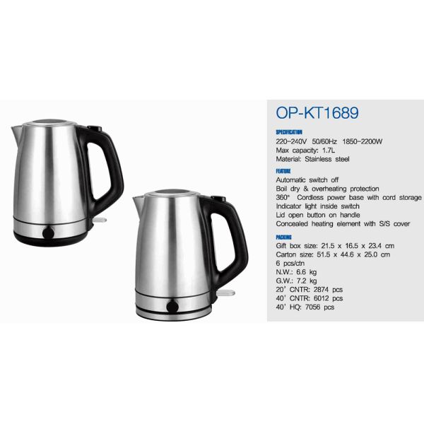 Stainless Steel Electric Kettle for Hotel Portable Water Kettle 1.6-2.0L Capacity