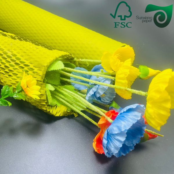 FSC 100gsm Yellow Honeycomb Paper Wrap  Eco Cushion For E Commerce  Logistics