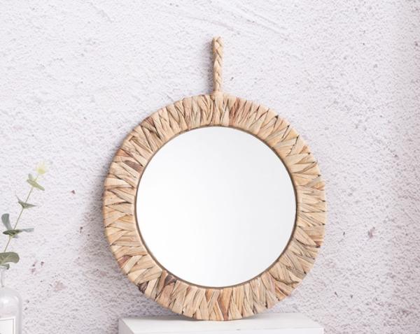 Wall Mounted Hanging Make Up Decoration Handmade Natural Seagrass Mirror