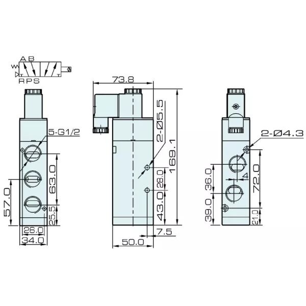 5/2 клапанов соленоида Airtac пути пневматических печатает 4V410-15 1/2» 220V 24V
