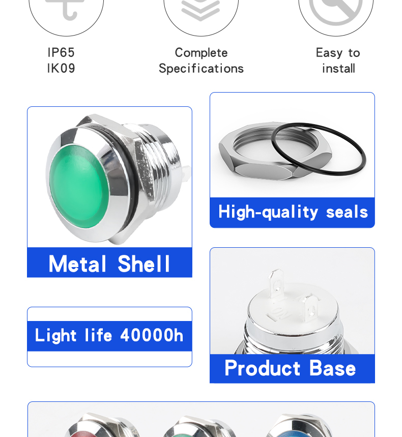 12mm Nickel-plated Copper Ball Head Soft Light Indicator Light Welding Foot 6V/24V/220V Red/Green/Yellow/Blue/White