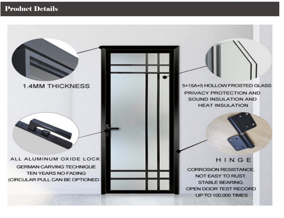 Narrow Side Aluminum Casement French Doors Black Anodized 1.5mm Thickness