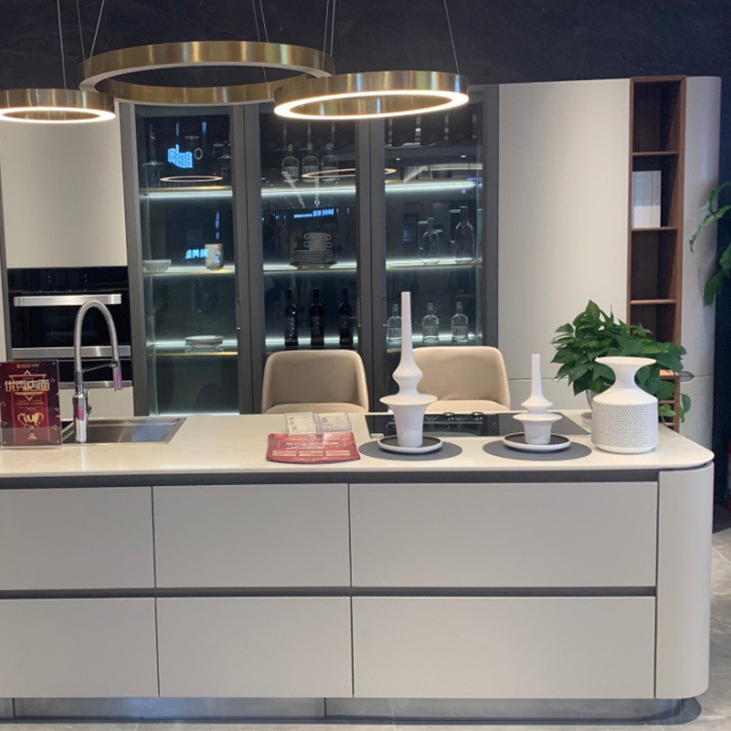 Quartz Stone Countertop Complete Matte Style Customized Size Modular Kitchen Cabinets