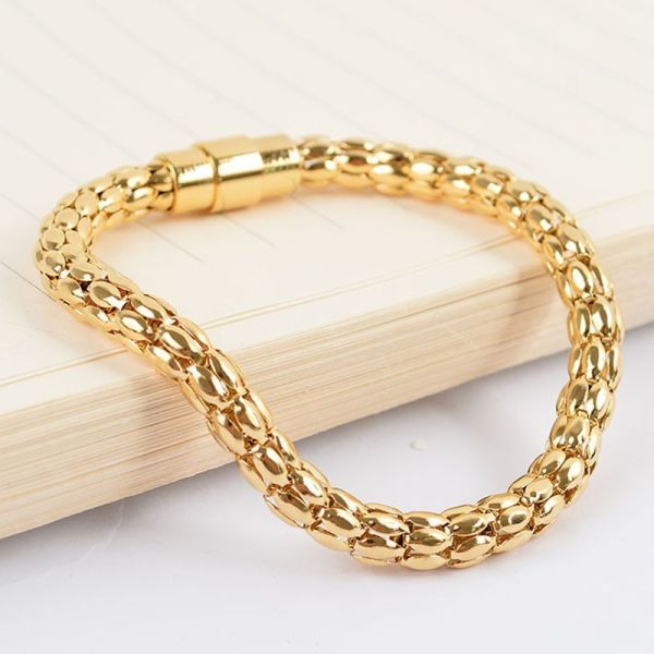 Custom Luxury 18K Gold and Rose Gold Jewelry Gold Engraved Stainless Steel Bracelet Men