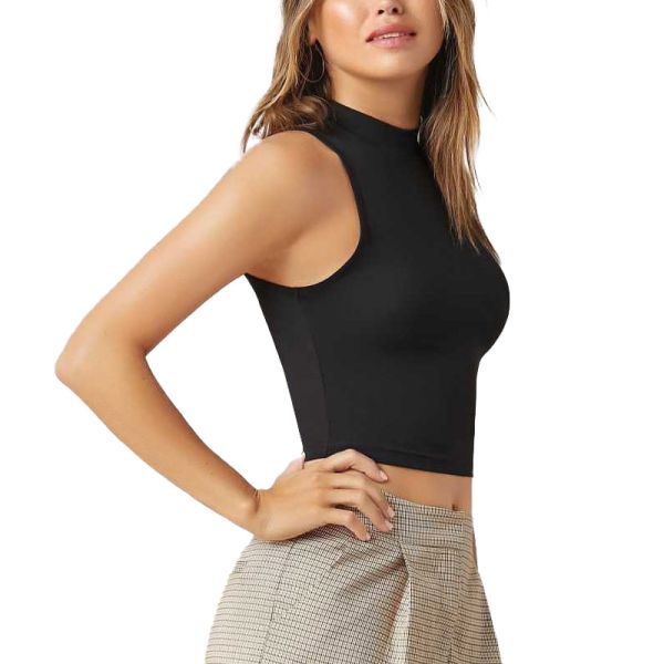 Custom Black Casual Sleeveless Solid Women Black Top Summer Sports Wear Clothing