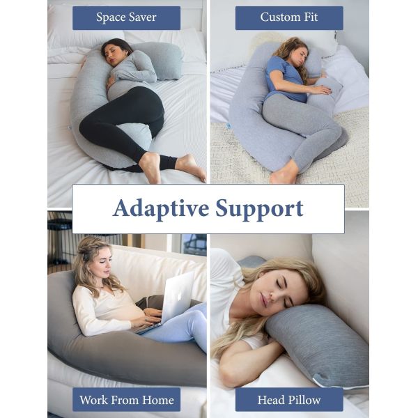 Pharmedoc Pregnancy Pillows, U-Shape Full Body Pillow – Removable Cooling Cover -Dark Grey – Pregnancy Pillows