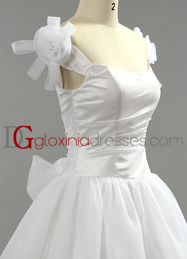 2013 A-line Strapless Floor-length Pleated Flowered White Organza Bridal dresses BDGD1017
