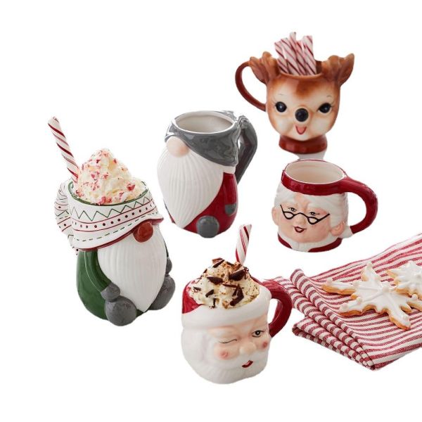 Custom 3D Ceramic Christmas Mug 8*10Cm Santa Reindeer Penguin Snowman For Hot Drinks