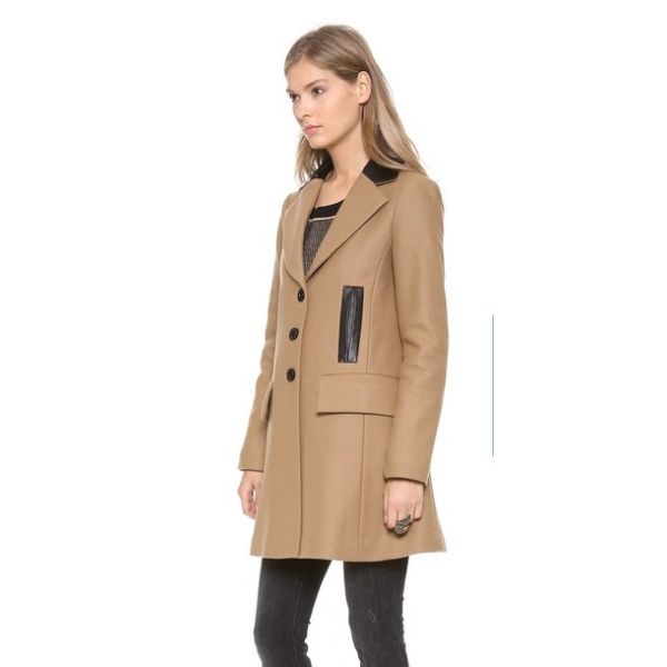 Prendas de vestir exteriores beige Ct001 del invierno de la mezcla de lanas de Vince con el cuero del grado de la altura, poliéster del 40% para la mujer