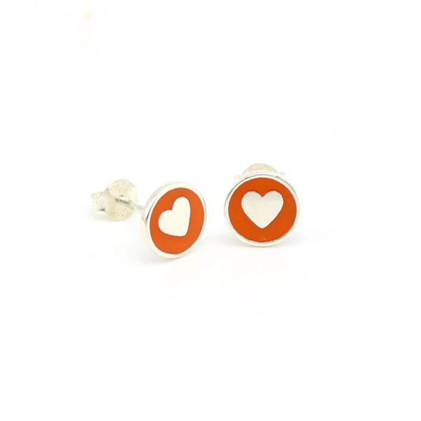 925 Sterling Silver 8mm Heart Stud Earrings with Pink Enamel