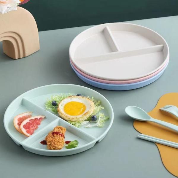 22CM Green Wheat Straw Fibre There Compartments Anti Fall Food Plate Environmentally Friendly Dining Eco-friendly Tableware Supplies