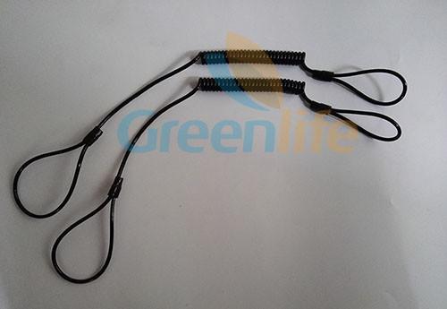Black Color Strong Strength Plastic Steel Wire Spring Tool Tether w/Big Cord Loop Ends