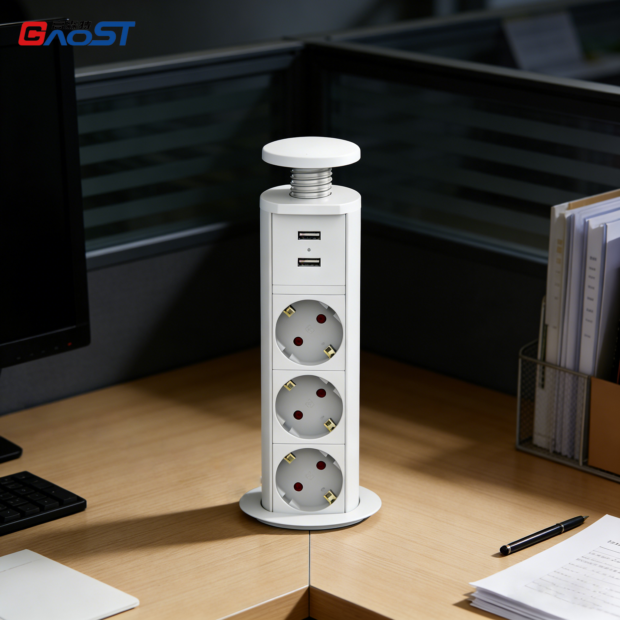 Smart Retractable Power Socket Pop Up Island Outlet 62mm Customized