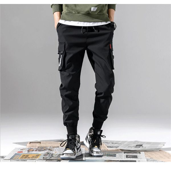 Men's Printed Cargo Pants with Pockets Mid Waist Plus Fleece Knitted Polyester/Cotton