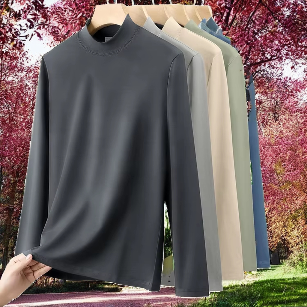 High Quality Modal 100%Cotton Half Turtleneck Bottoming Shirt Men's Casual Long Sleeved Knitted Blank Design T-shirt