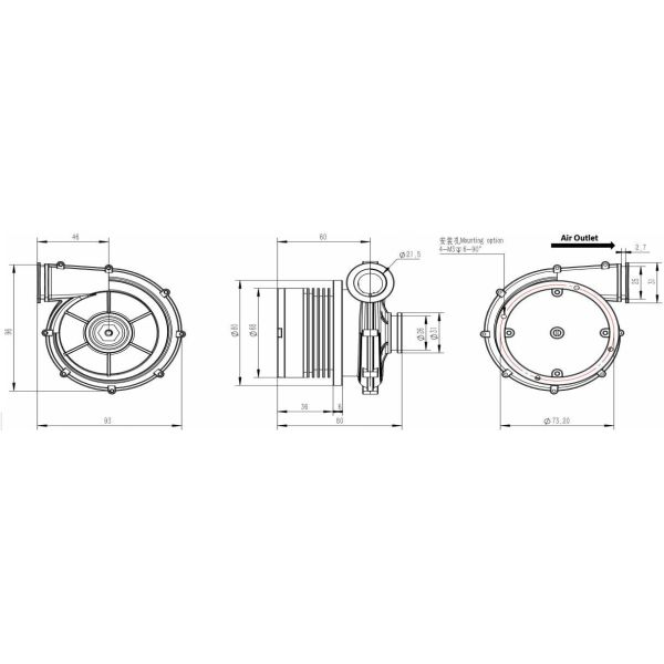 JUNQI 24V 25Kpa 52000rpm Brushless DC Blower Fan OWB9275-24V For Sampling Instrument