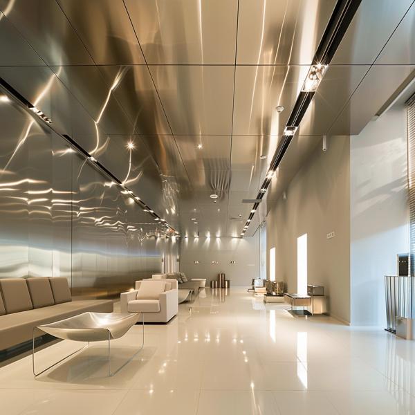 Flat Panel Fire-Resistant Stainless Steel Ceiling In Matte Finish