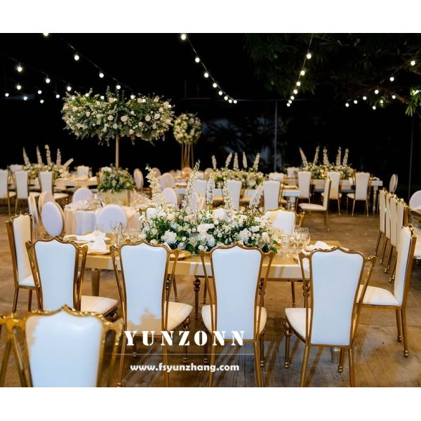 Romance Banquet Wedding Throne Dining Chair Rose Gold Durable Stainless Steel Synthetic Leather for Hotel Living Room Event