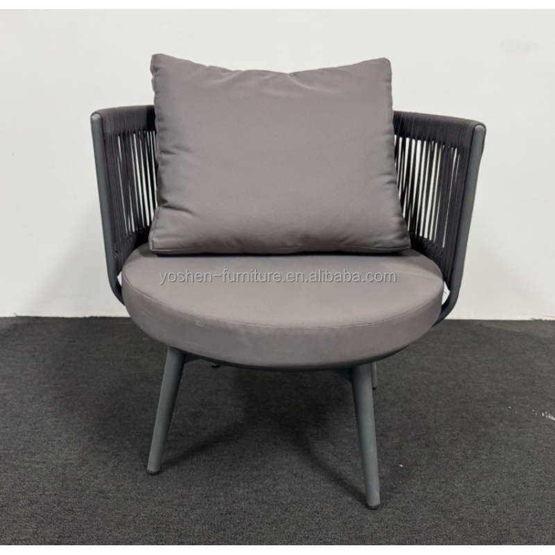 Yoshen Modern Outdoor Arm Chair with Handwoven Rope Seat and Aluminum Frame