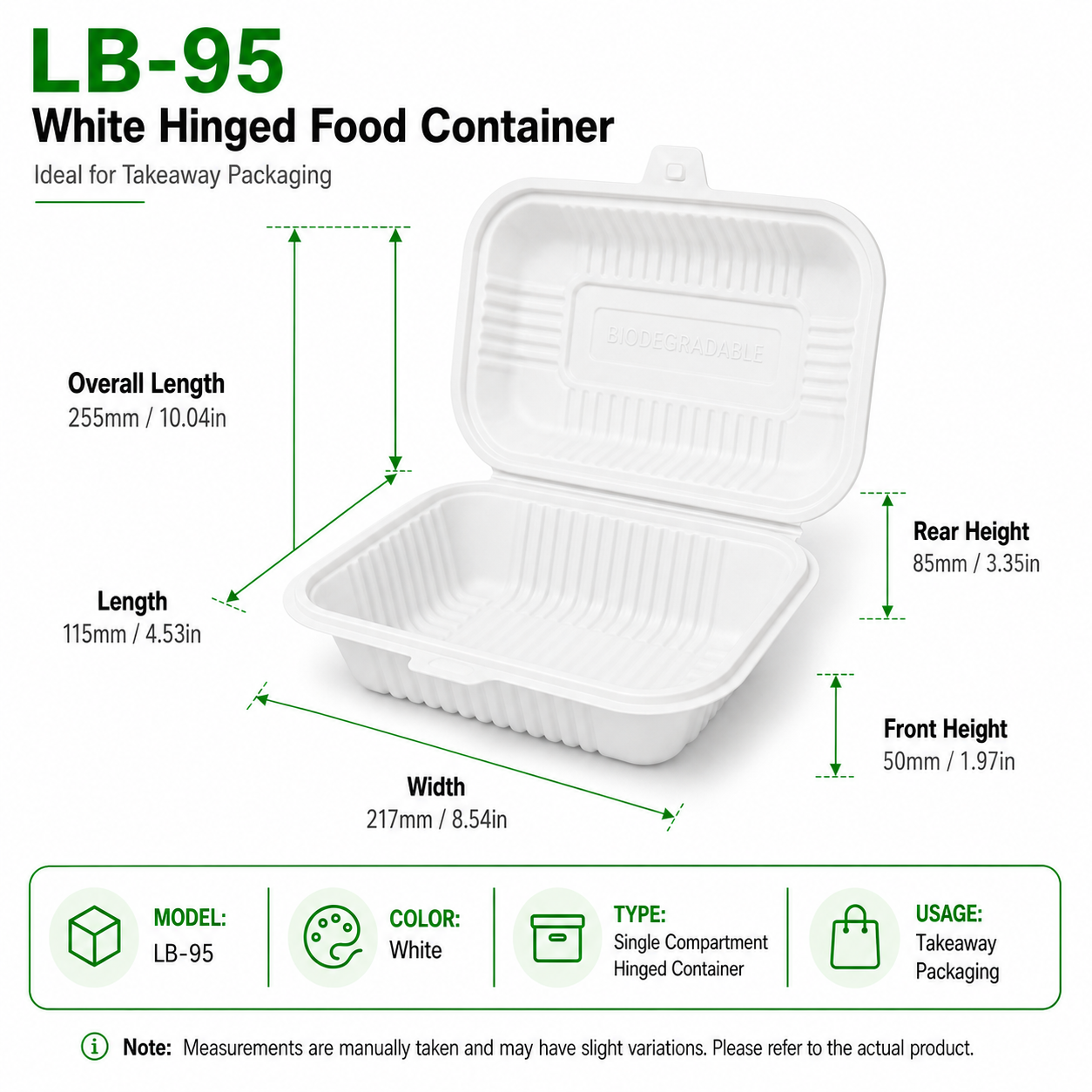 LB-95 Wide Rectangular PP Clamshell Takeout Container for Snacks / Fast Food
