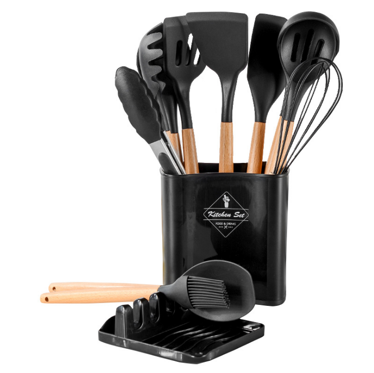 Kitchen Silicone Spatula Set With Wooden Handle Shovel Spoon Food Holder Egg Beater Kitchen Tool Set