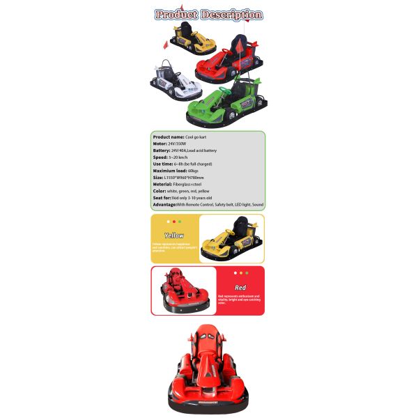 40A Lead Acid Battery Kiddie Rides Machine Electric Green Red Yellow Go Kart Led Light