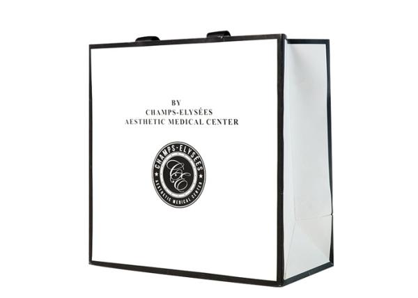 White Black Ribbon Custom Logo Printed Bags , Personalized Shopping Bags For Business