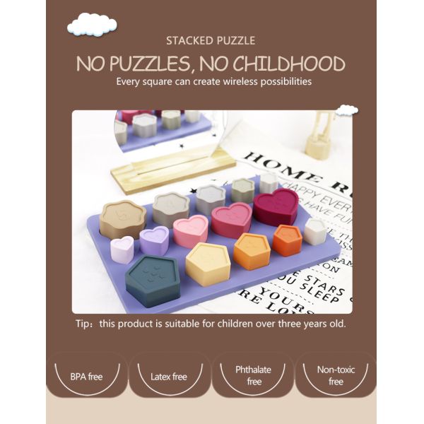 Toddler Educational Silicone Stacking Blocks With Star Heart Flower Shape
