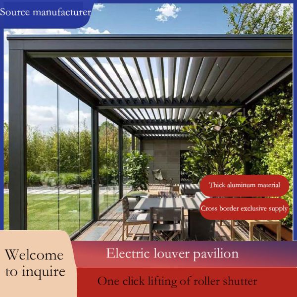 Aluminium Alloy Electric Louver Turning Pavilion for Windproof Rolling Curtains Shade Sun in Outdoor Villa Courtyard